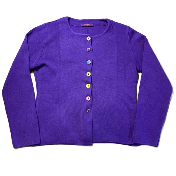 Italian Merino Wool Cardigan Sweater Womens Large Purple Buttons Sara Meghnagi - Picture 12 of 13